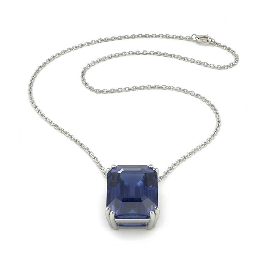 Solitaire Pendant Emerald Dark Blue Sapphire Necklace 4 Carats