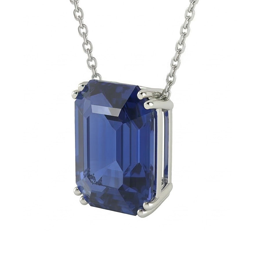 Solitaire Pendant Emerald Dark Blue Sapphire Necklace 4 Carats