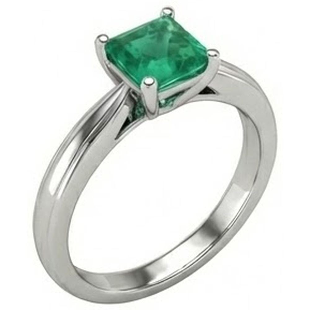 Solitaire Princess Cut Green Emerald 2.50 Carats Wedding Ring Gold White