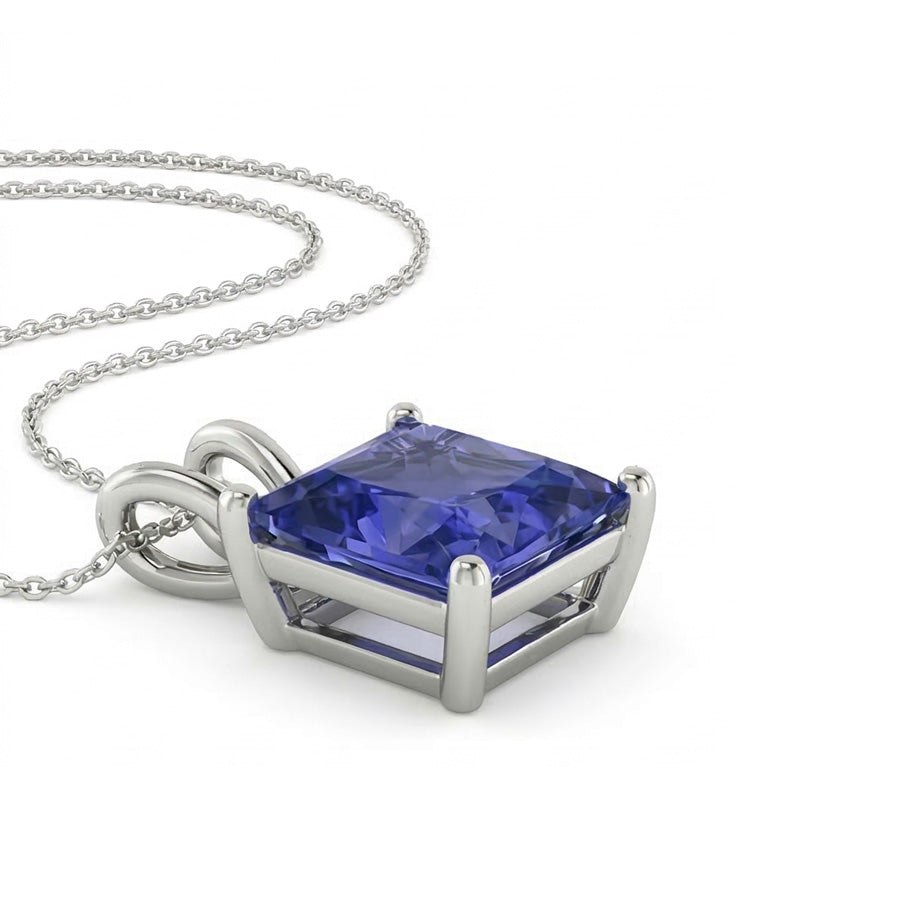 Solitaire Princess Sapphire Pendant Necklace Ladies Jewelry 4 Carats