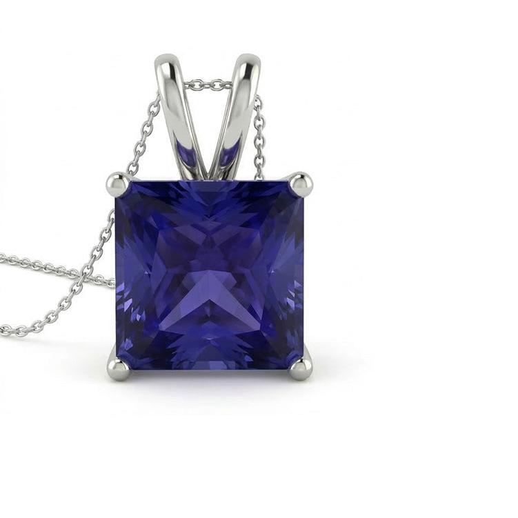 Solitaire Princess Sapphire Pendant Necklace Ladies Jewelry 4 Carats