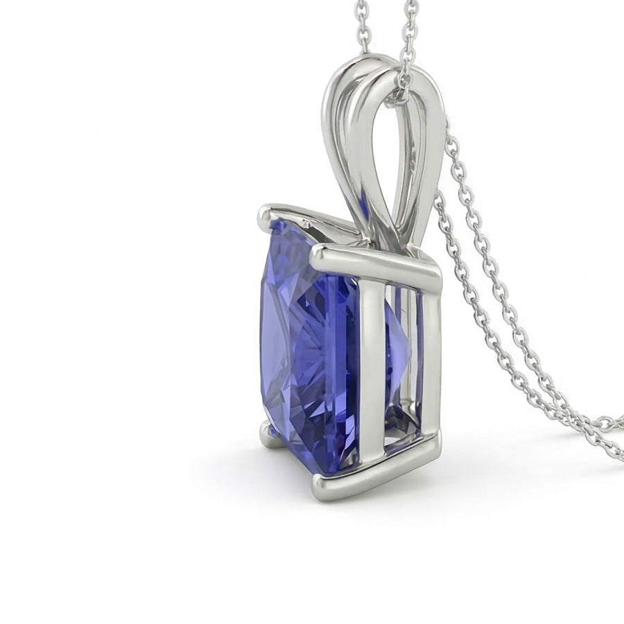 Solitaire Princess Sapphire Pendant Necklace Ladies Jewelry 4 Carats