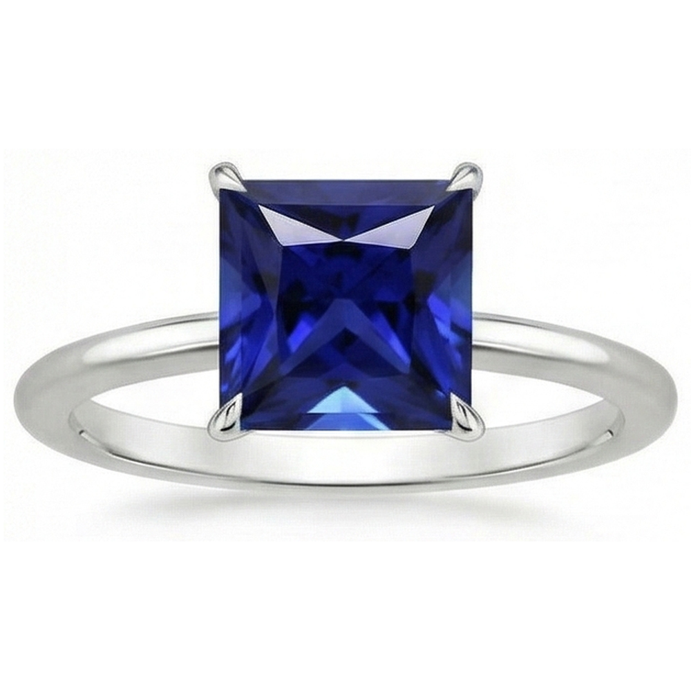 Solitaire Princess Sri Lankan Sapphire Ring 5 Carats White Gold 14K