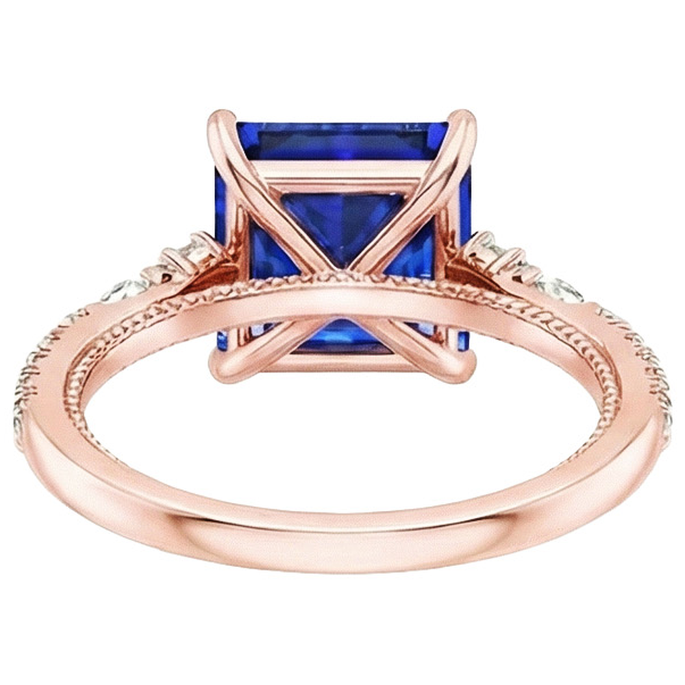 Solitaire Ring Accents Rose Gold Blue Sapphire and Natural Earth Mined Diamond ( Not Lab Grown ) 5.5 Carat