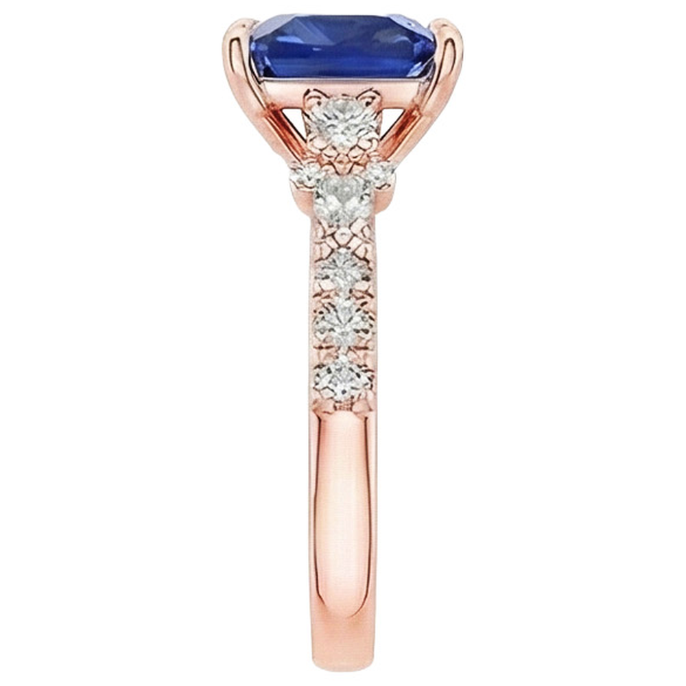 Solitaire Ring Accents Rose Gold Blue Sapphire and Natural Earth Mined Diamond ( Not Lab Grown ) 5.5 Carat