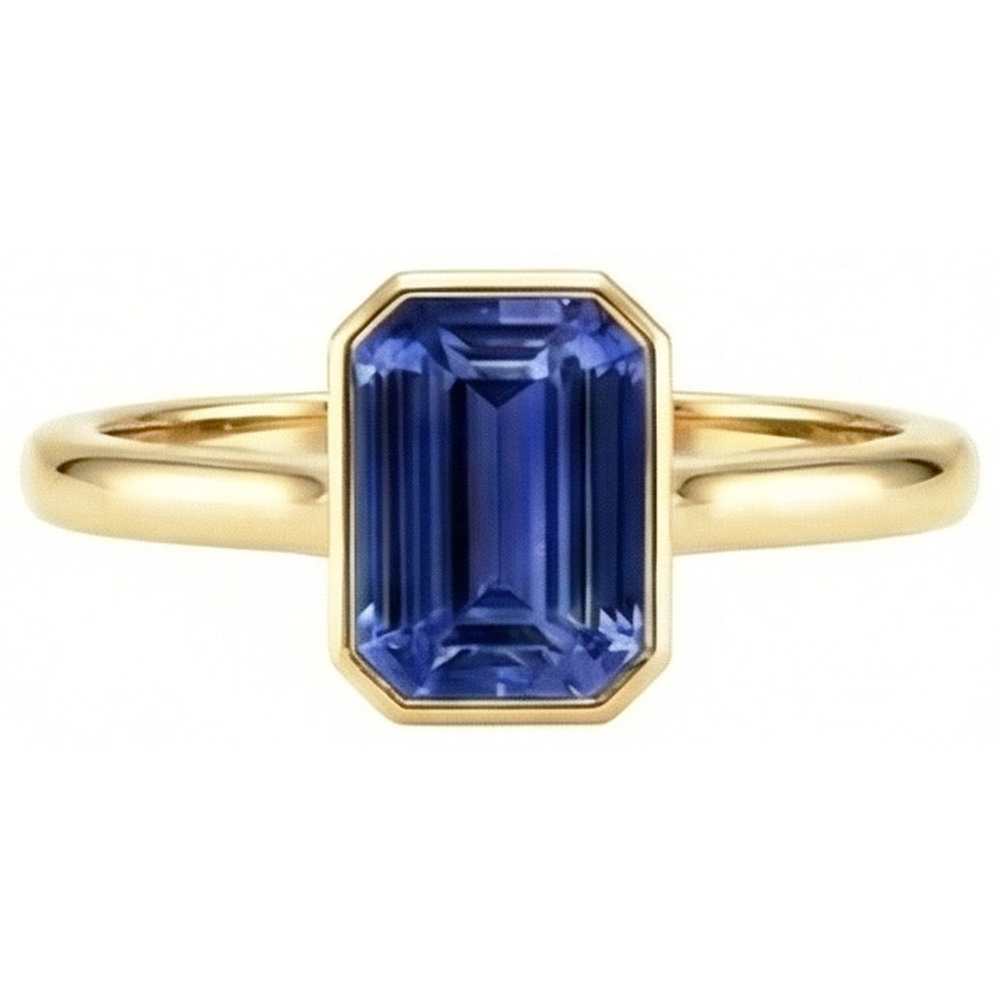 Solitaire Ring Bezel Set Emerald Sri Lankan Sapphire 3 Carats