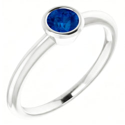 Solitaire Ring Blue Sapphire 0.75 Carats Bezel Setting White Gold 14K
