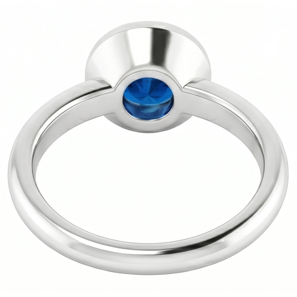Solitaire Ring Blue Sapphire 0.75 Carats Bezel Setting White Gold 14K