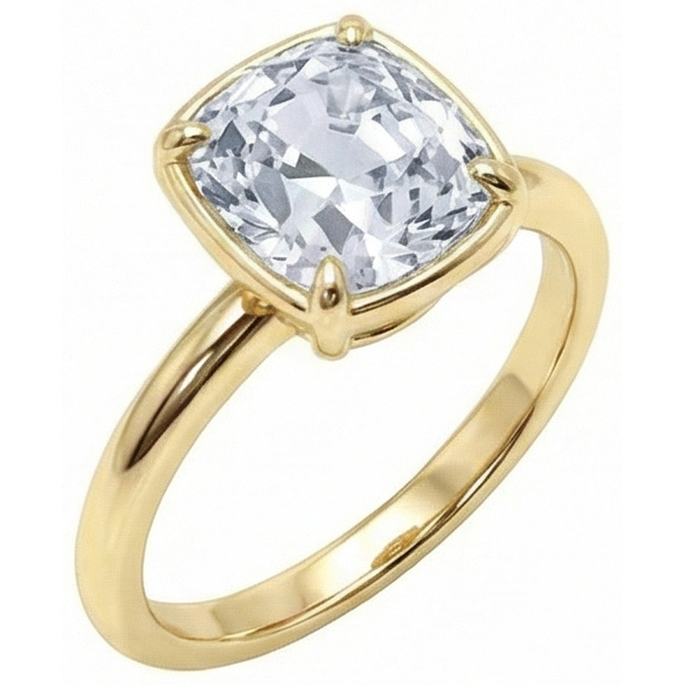 Solitaire Ring Cushion Old Miner Real Natural Earth Mined Diamond ( Not Lab Grown ) Prong Set 2.25 Carats