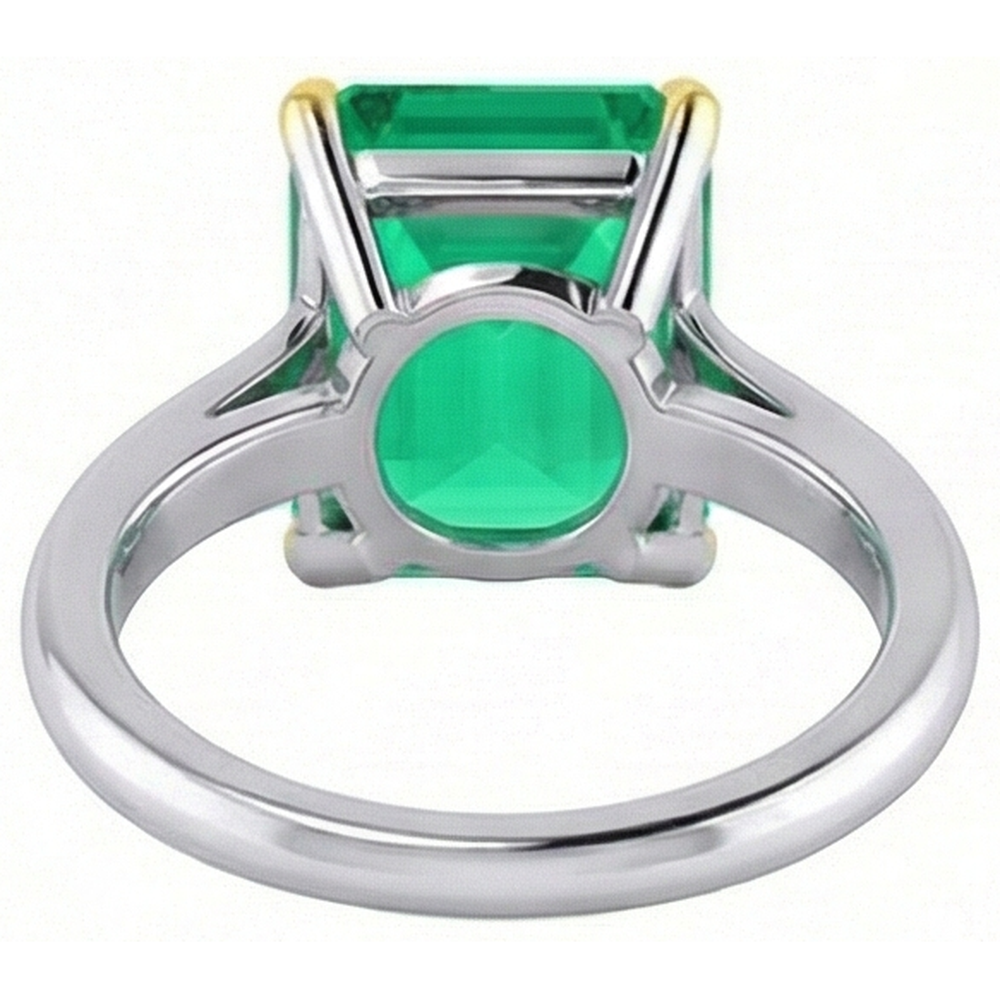 Fine Emerald Step Cut Colored Stone Ring in 14 Karat Two Tone Gold – top view