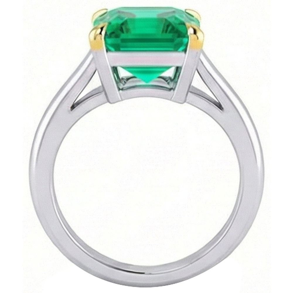 Step Cut Fine Emerald ring in 14 Karat Two Tone Gold – profile view