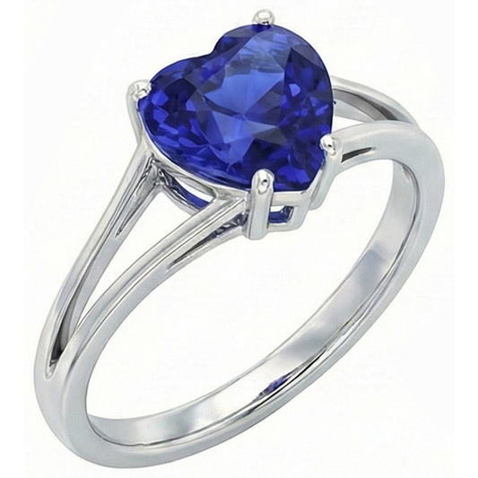 Solitaire Ring Heart Ceylon Sapphire 2 Carats 14K Gold Split Shank