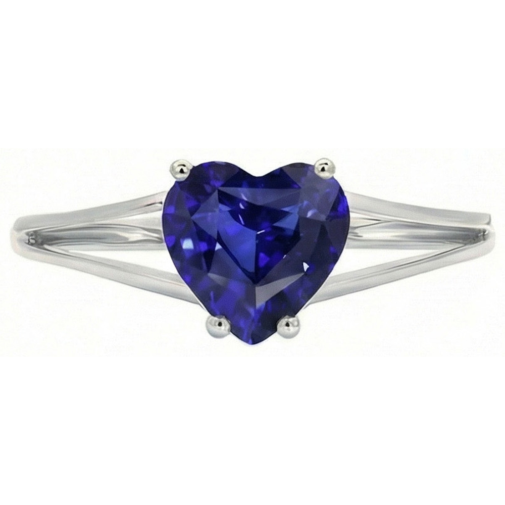 Solitaire Ring Heart Ceylon Sapphire 2 Carats 14K Gold Split Shank