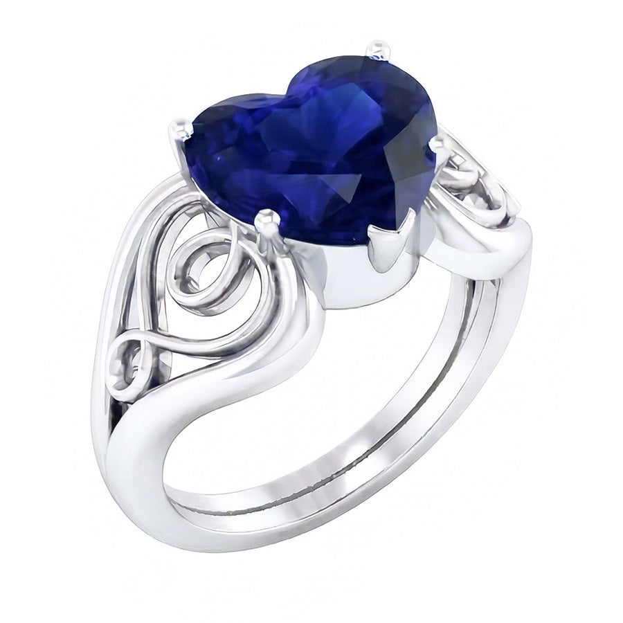 Solitaire Ring Heart Deep Blue Sapphire Vintage Style 3.50 Carats