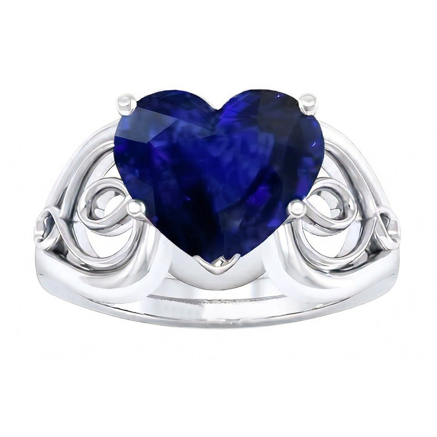 Solitaire Ring Heart Deep Blue Sapphire Vintage Style 3.50 Carats
