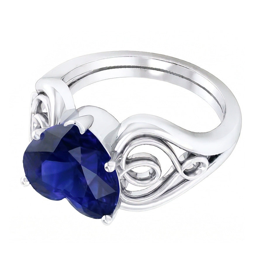 Solitaire Ring Heart Deep Blue Sapphire Vintage Style 3.50 Carats