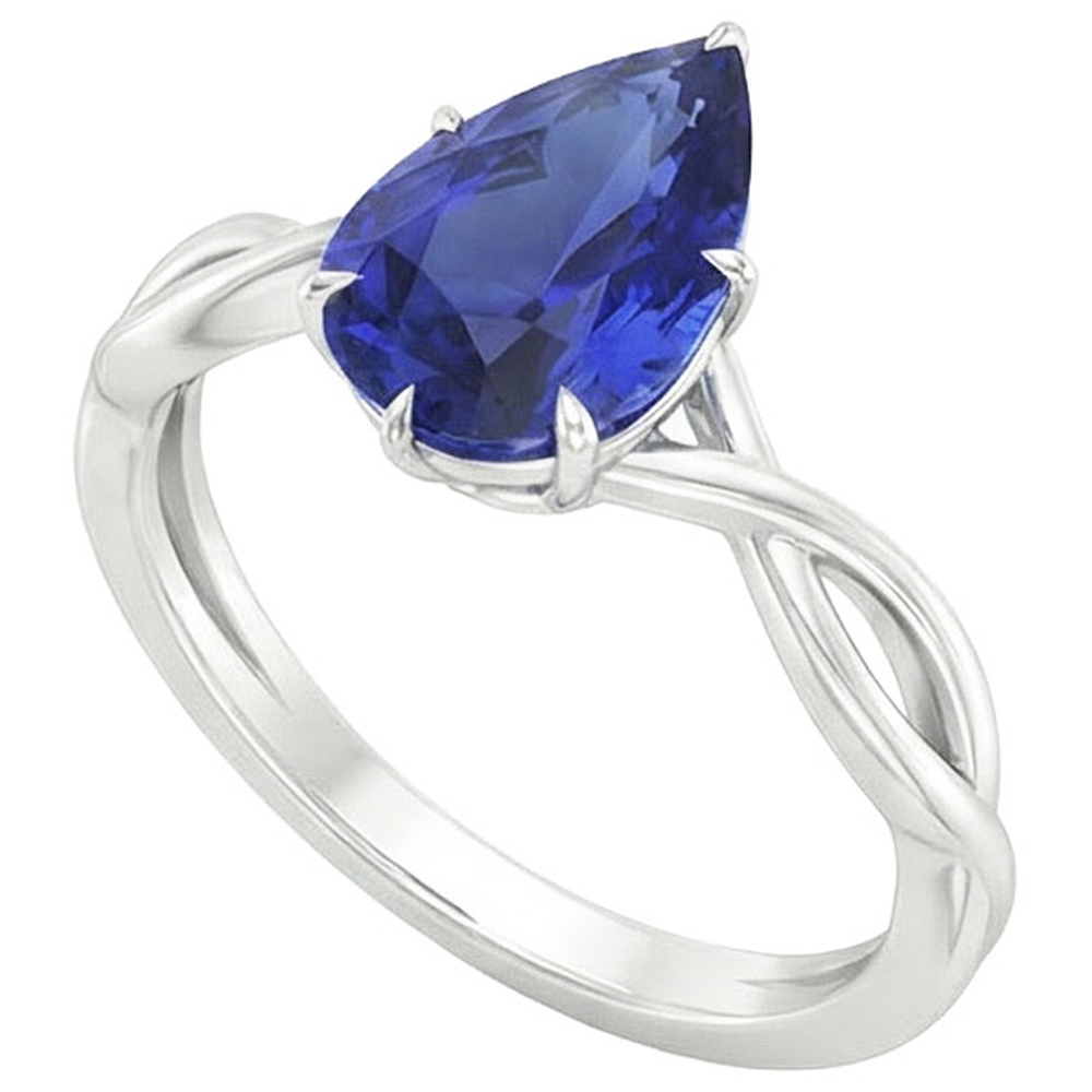 natural pear sapphire 2.50ct ring close up detail