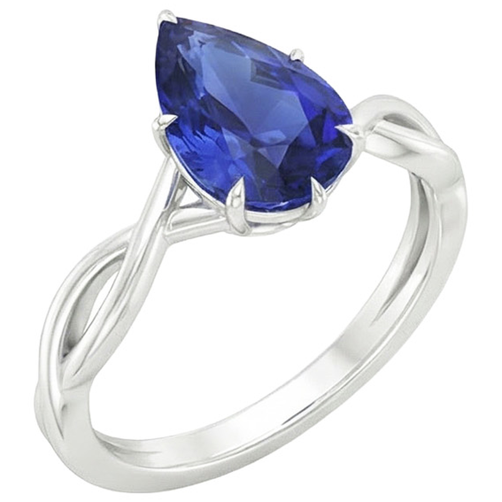 natural pear sapphire 2.50ct ring top view