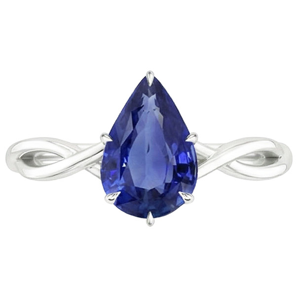 natural pear sapphire 2.50ct ring profile view