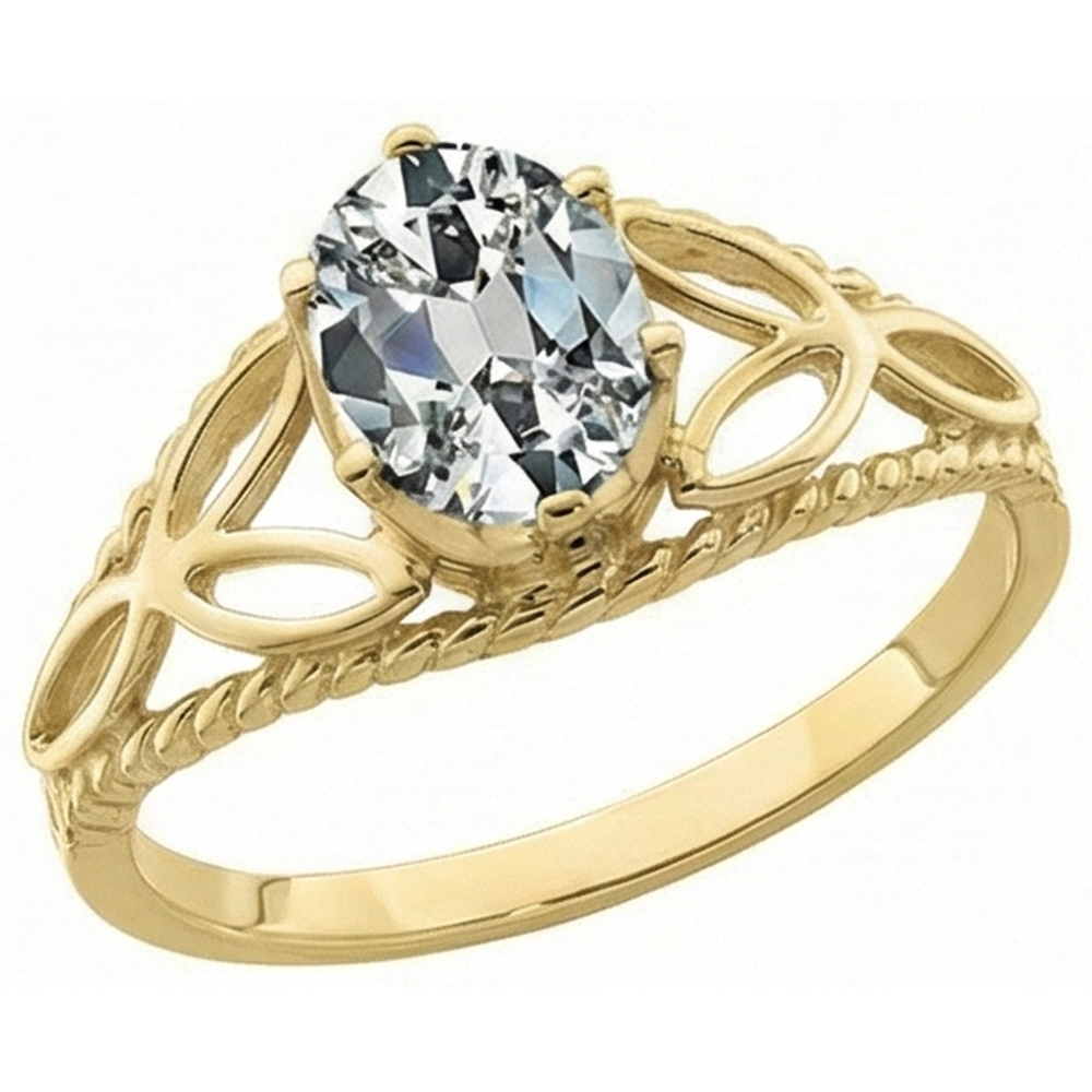Solitaire Ring Oval Old Cut Real Natural Earth Mined Diamond ( Not Lab Grown ) Trinity Knot Rope Style 3 Carats