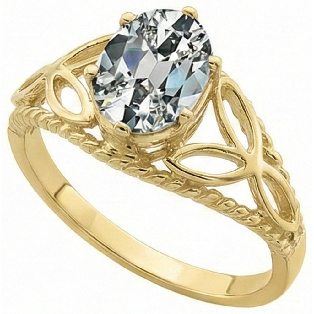 Solitaire Ring Oval Old Cut Real Natural Earth Mined Diamond ( Not Lab Grown ) Trinity Knot Rope Style 3 Carats