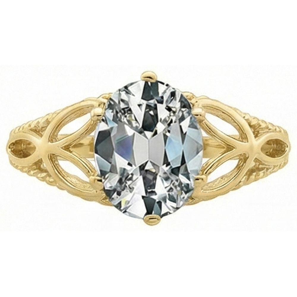 Solitaire Ring Oval Old Cut Real Natural Earth Mined Diamond ( Not Lab Grown ) Trinity Knot Rope Style 3 Carats