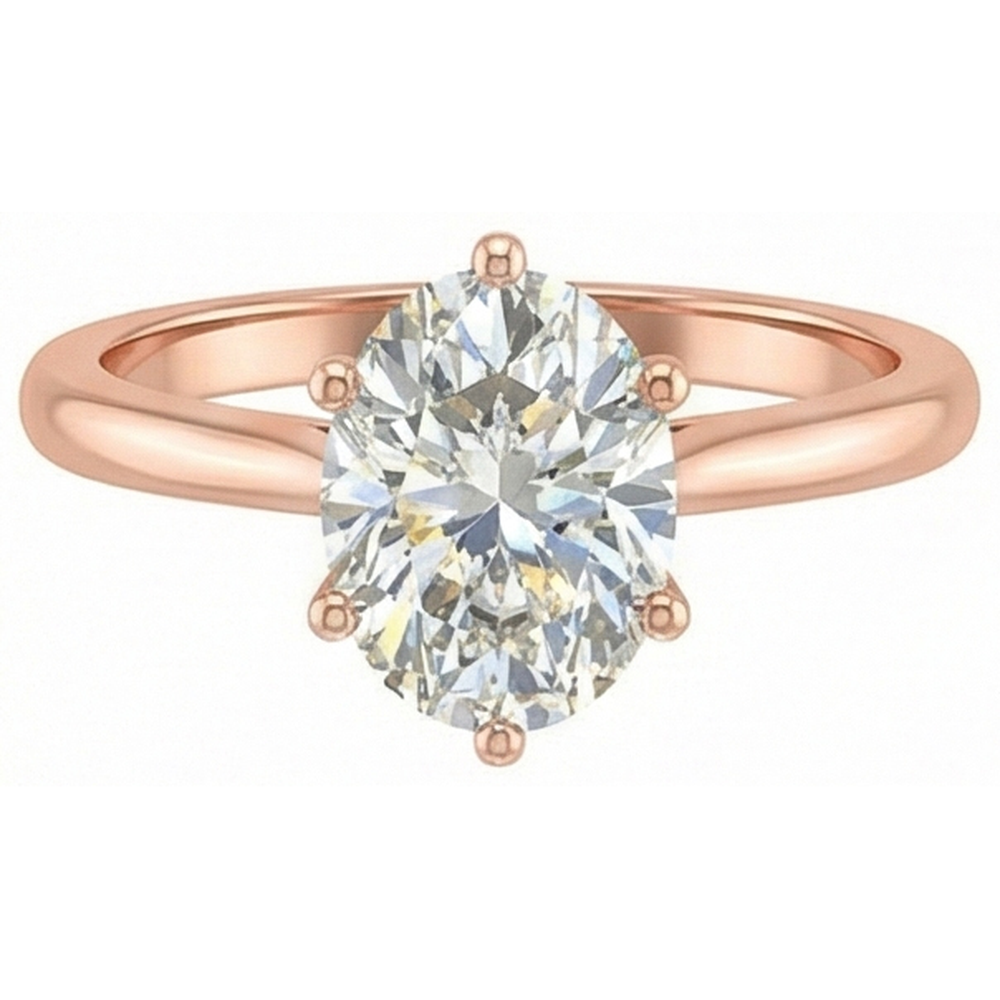 Solitaire Ring Oval Old Mine Cut Genuine Natural Earth Mined Diamond ( Not Lab Grown ) 6 Prong Set 3 Carats Gold