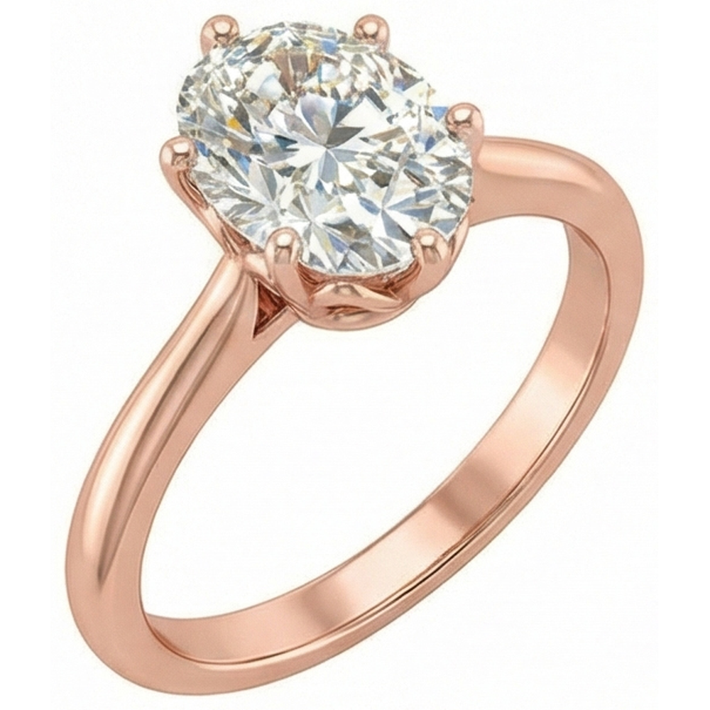 Solitaire Ring Oval Old Mine Cut Genuine Natural Earth Mined Diamond ( Not Lab Grown ) 6 Prong Set 3 Carats Gold