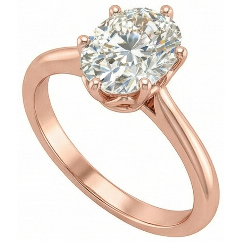 Solitaire Ring Oval Old Mine Cut Genuine Natural Earth Mined Diamond ( Not Lab Grown ) 6 Prong Set 3 Carats Gold