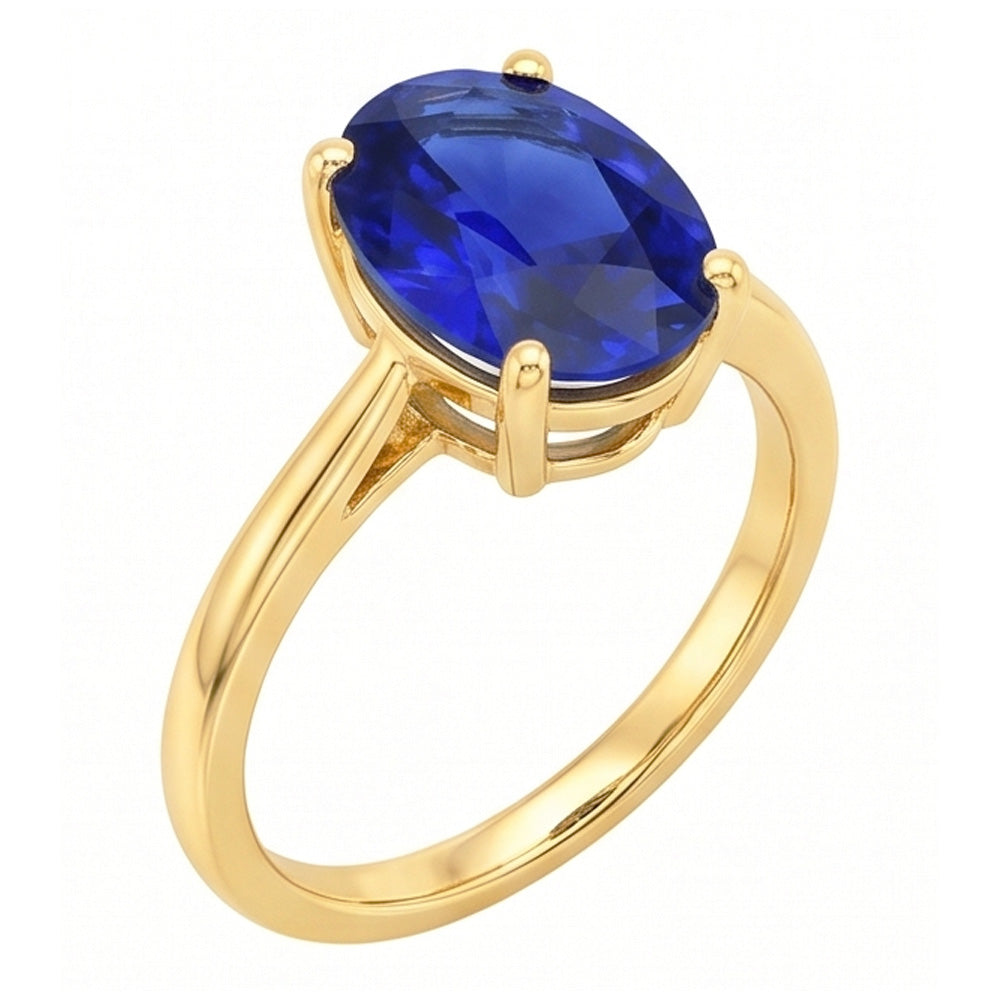 Solitaire Ring Oval Shaped Sri Lankan Sapphire 2 Carats Yellow Gold