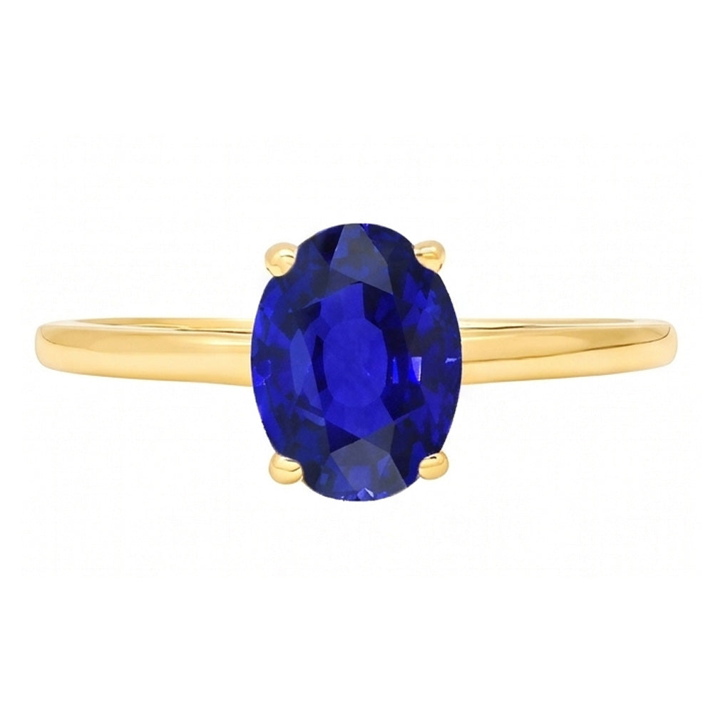 Solitaire Ring Oval Shaped Sri Lankan Sapphire 2 Carats Yellow Gold