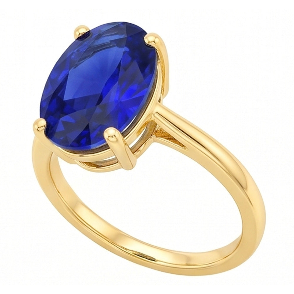 Solitaire Ring Oval Shaped Sri Lankan Sapphire 2 Carats Yellow Gold