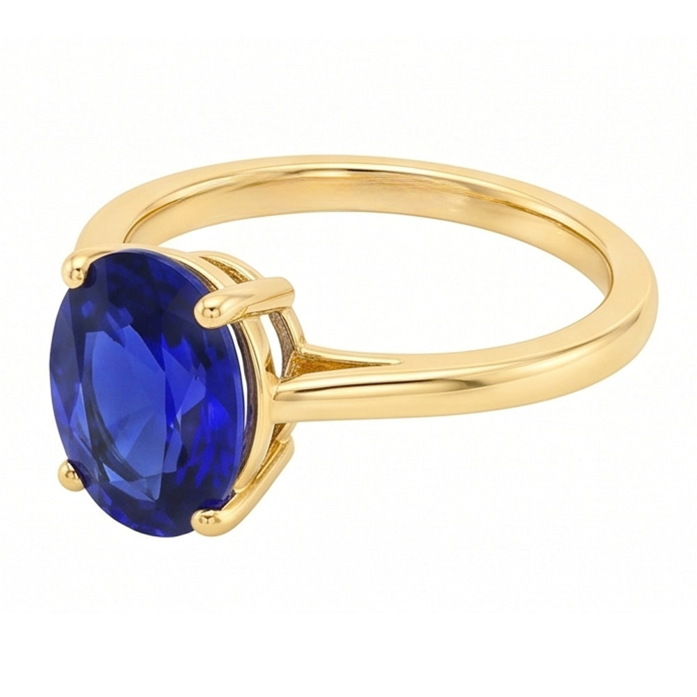 Solitaire Ring Oval Shaped Sri Lankan Sapphire 2 Carats Yellow Gold