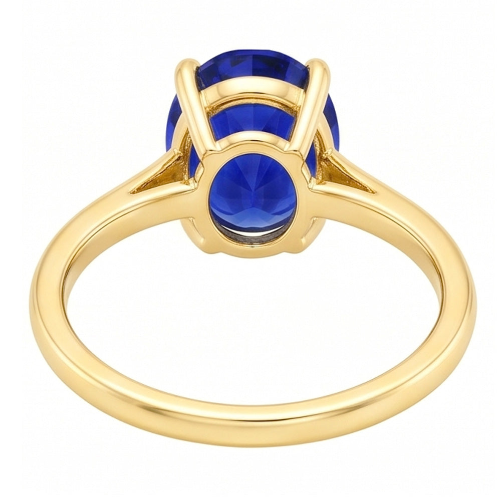 Solitaire Ring Oval Shaped Sri Lankan Sapphire 2 Carats Yellow Gold