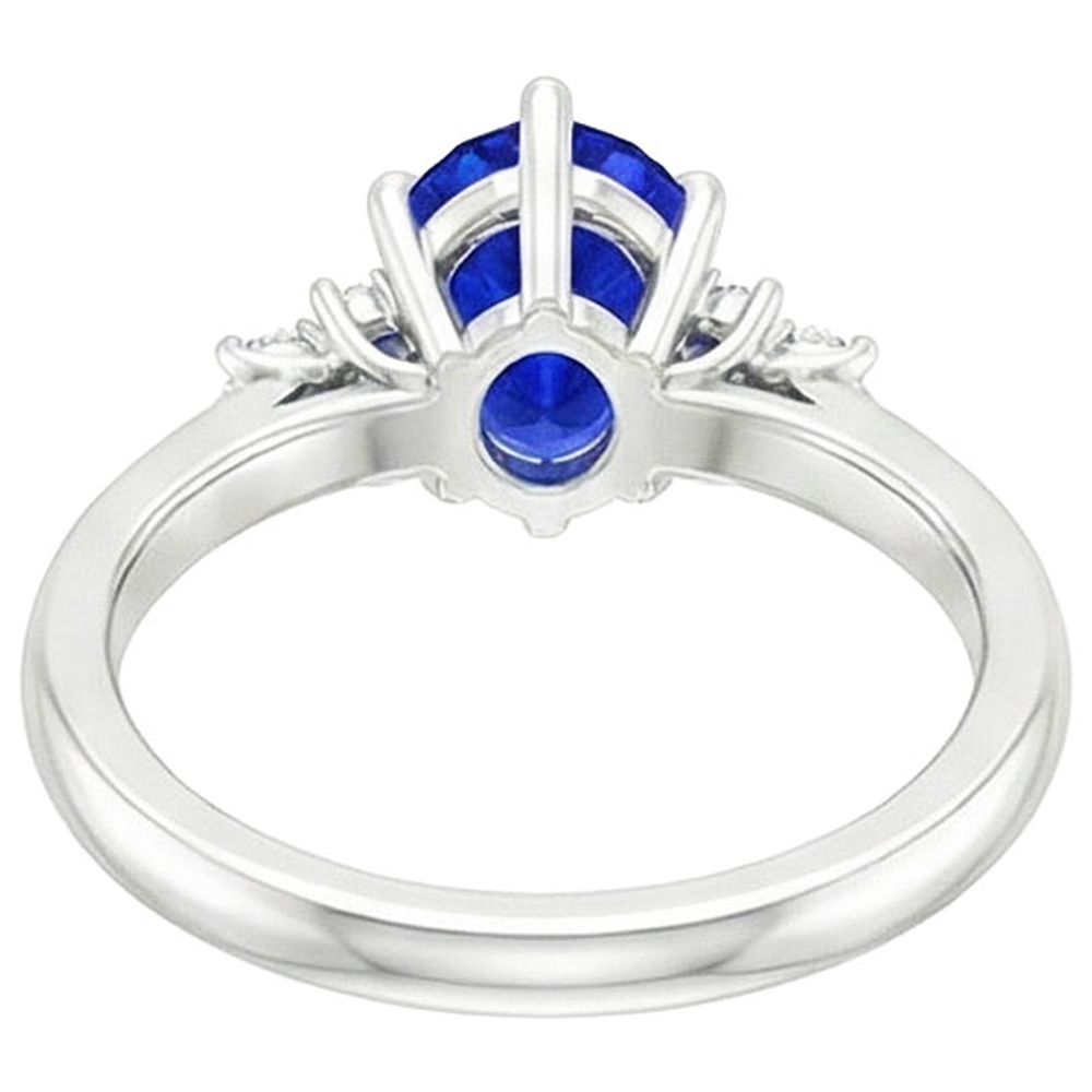 Solitaire Ring Pear Blue Sapphire With Round Natural Earth Mined Diamond ( Not Lab Grown ) Accents 5 Carats