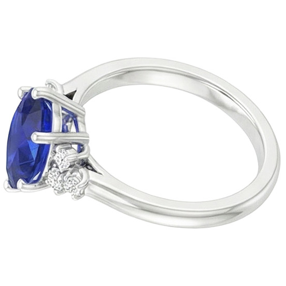 Solitaire Ring Pear Blue Sapphire With Round Natural Earth Mined Diamond ( Not Lab Grown ) Accents 5 Carats