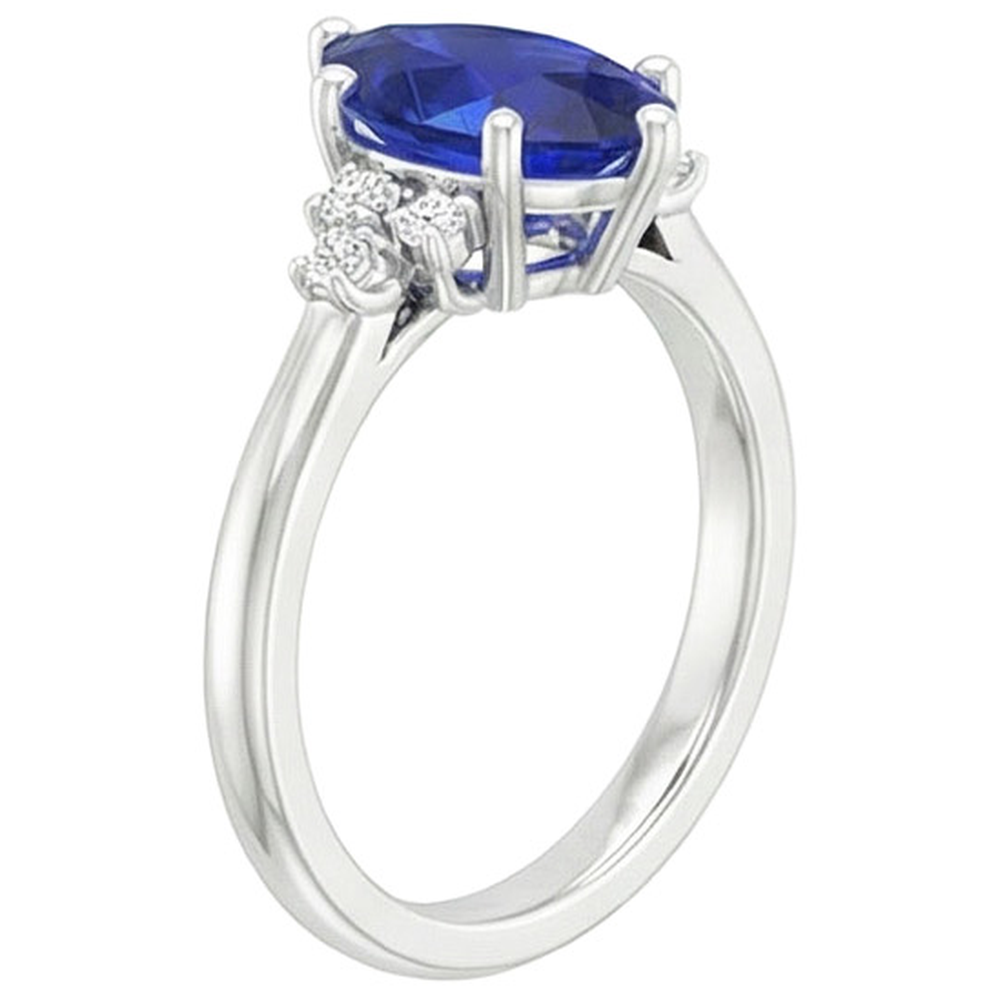 Solitaire Ring Pear Blue Sapphire With Round Natural Earth Mined Diamond ( Not Lab Grown ) Accents 5 Carats