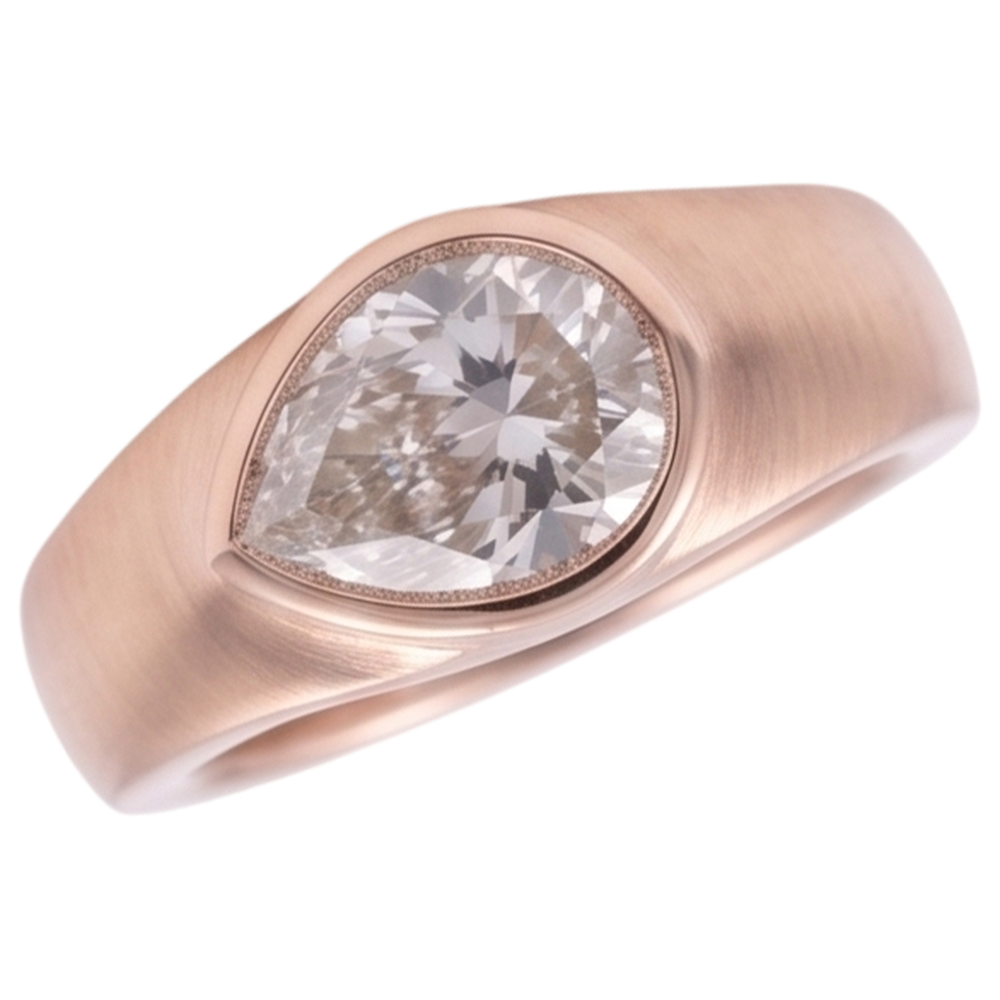 Solitaire Ring Pear Natural Earth Mined Diamond ( Not Lab Grown ) 2 Carats Rose Gold Wood Grain Metal