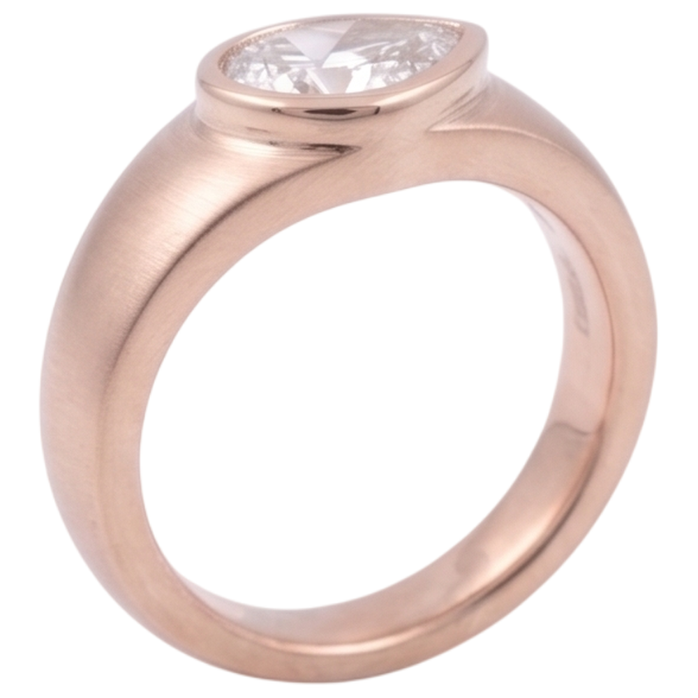 Solitaire Ring Pear Natural Earth Mined Diamond ( Not Lab Grown ) 2 Carats Rose Gold Wood Grain Metal