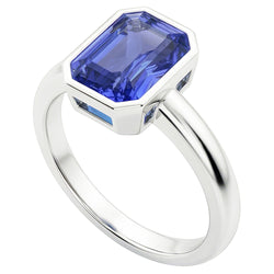 Solitaire Ring Radiant Bezel Set Natural Blue Sapphire 1.50 Carats