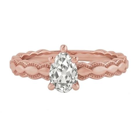Solitaire Ring Real Pear Old Miner Natural Earth Mined Diamond ( Not Lab Grown ) 1.50 Carats Rose Gold Jewelry