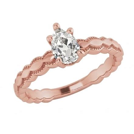 Solitaire Ring Real Pear Old Miner Natural Earth Mined Diamond ( Not Lab Grown ) 1.50 Carats Rose Gold Jewelry