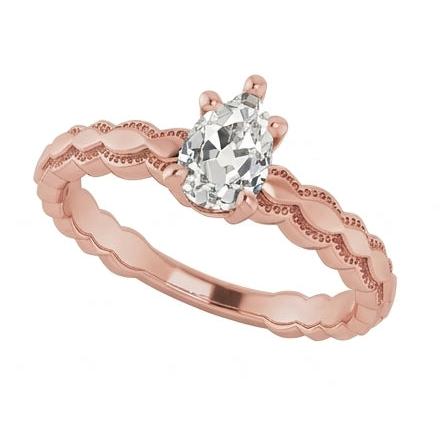 Solitaire Ring Real Pear Old Miner Natural Earth Mined Diamond ( Not Lab Grown ) 1.50 Carats Rose Gold Jewelry