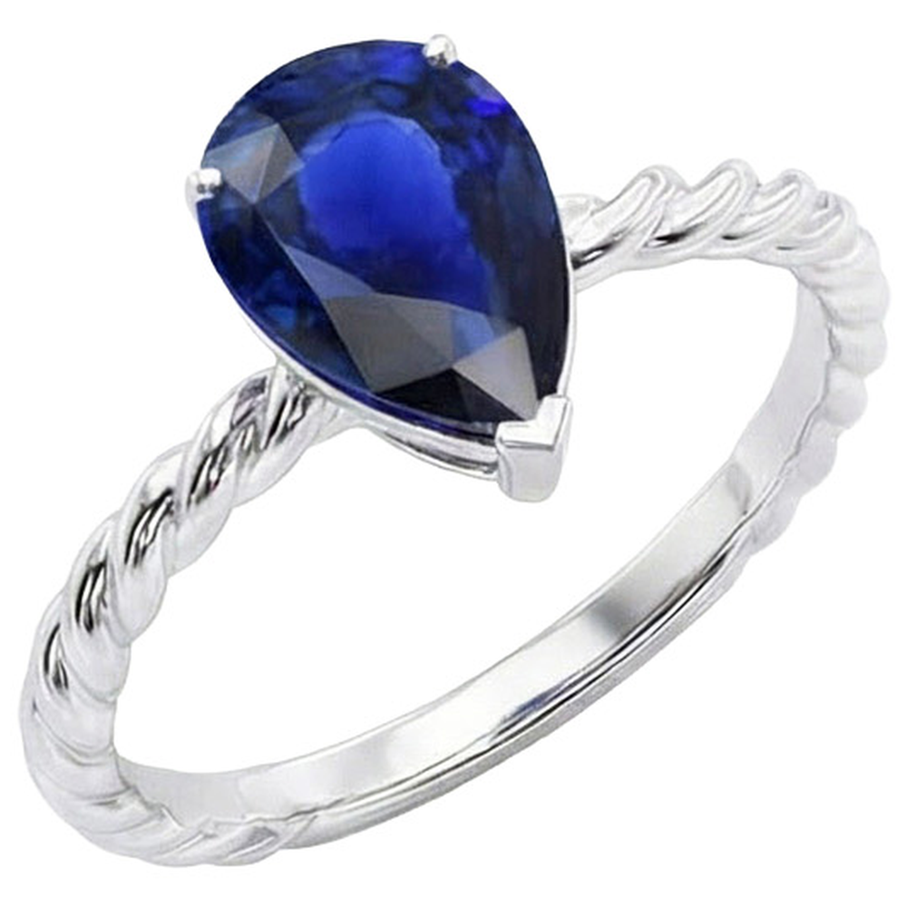 natural pear sapphire 2.50ct ring close up detail