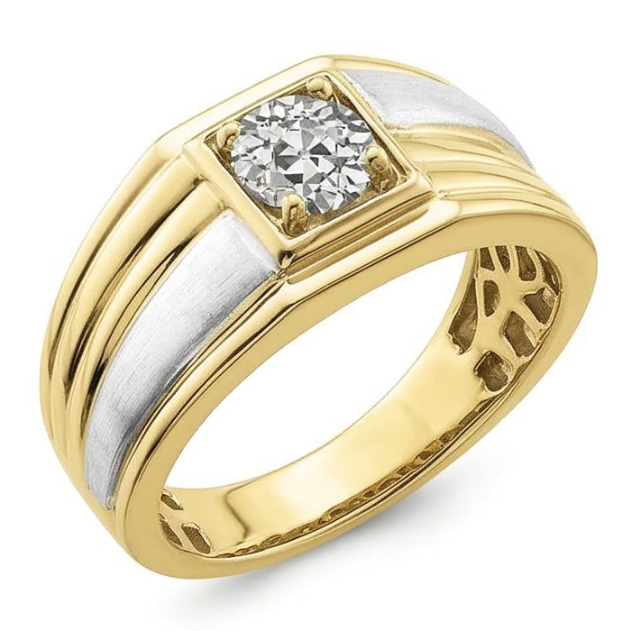 Solitaire Ring Round Old Cut Natural Earth Mined Diamond ( Not Lab Grown ) Prong Bezel Set 1 Carat Two Tone