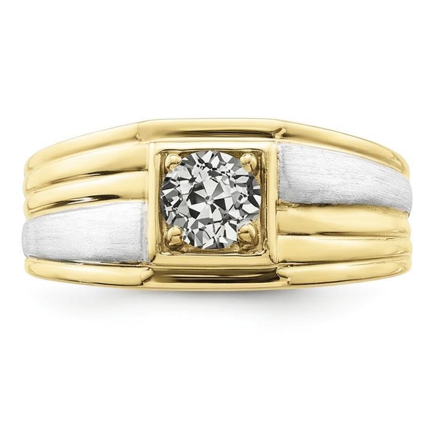 Solitaire Ring Round Old Cut Natural Earth Mined Diamond ( Not Lab Grown ) Prong Bezel Set 1 Carat Two Tone