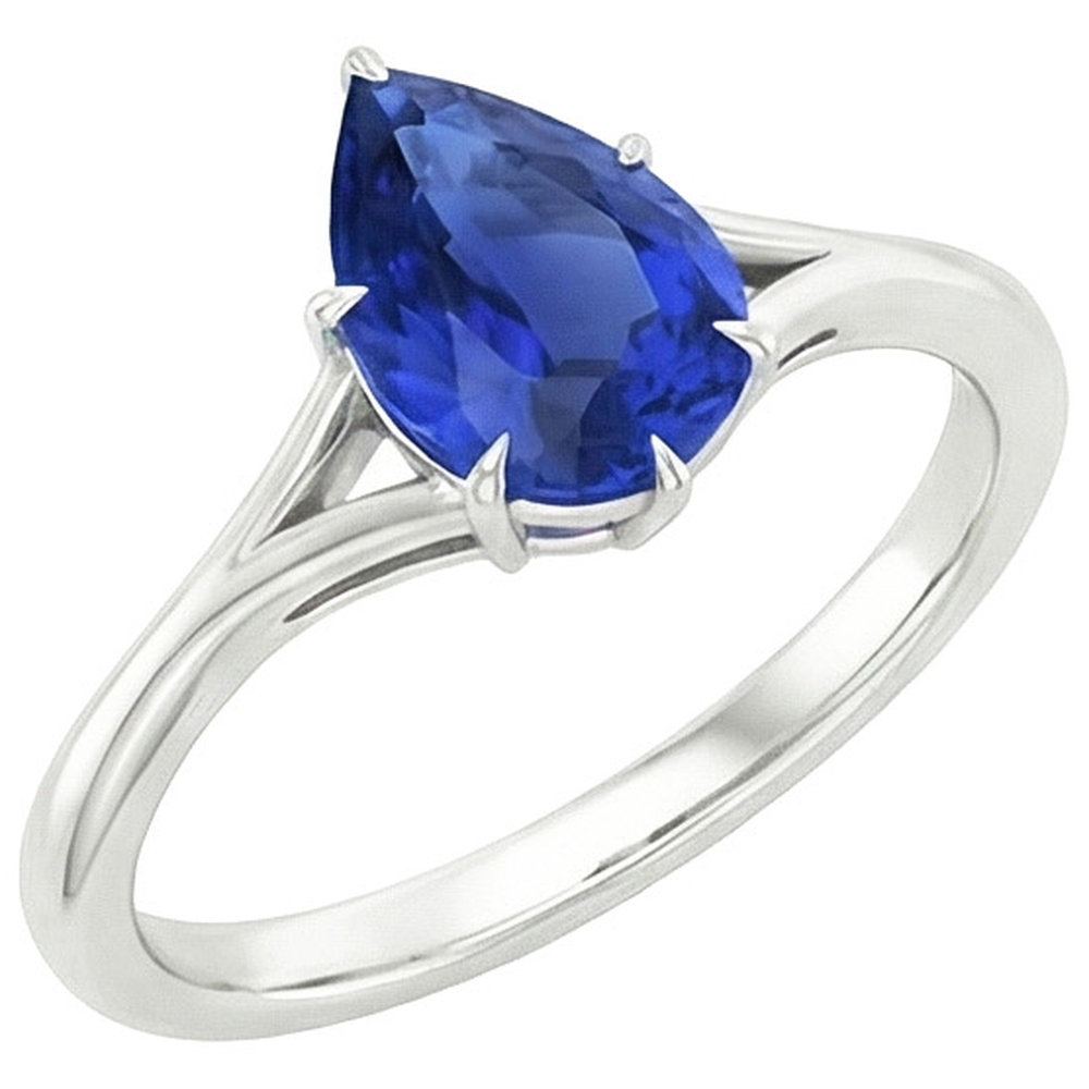 Solitaire Ring Split Shank Pear Cut Blue Sapphire 2.50 Carats