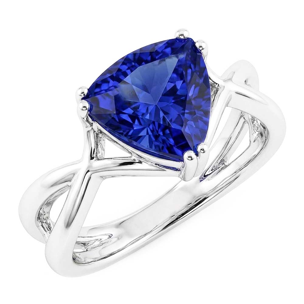 Solitaire Ring Trillion Natural Blue Sapphire Split Shank 2 Carats