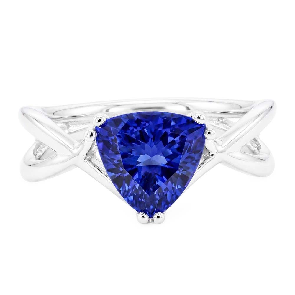 Solitaire Ring Trillion Natural Blue Sapphire Split Shank 2 Carats