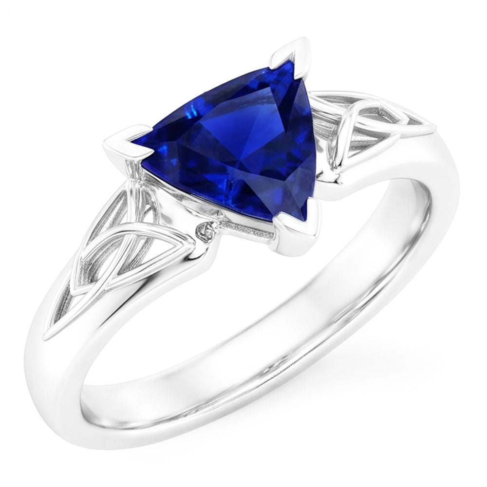 Solitaire Ring Trillion V Prong Blue Sapphire Antique Style 2 Carats